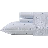 Nautica - Queen Sheets, Cotton Percale Bedding Set, Casual Bedding Set (Boat Stripe Pale Blue, Queen)