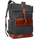 Bebowden Heavy-Duty Wax Canvas with Top Layer Cowhide Retro Backpack Suitable for Men and Women'S Leisure/Hiking/Traveling/College Canvas Backpack(8431-Army Green)