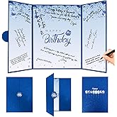 Crenics Blue Birthday Decorations for Women Men, Creative Birthday Guest Sign in Book Alternative, Happy Birthday Signature Book 18" x 12", Awesome Birthday Gifts for Girls or Boys