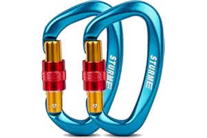 STURME UIAA Certified Climbing Carabiner Clips, 2 Pack 25KN(5623lbs) Screwgate Locking Carabiner Heavy Duty Caribeener Clips, Large Carabiner D Ring for Rock Climbing & Mountaineering