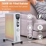 PureMate 2500W Oil Filled Radiator 11 Fin Tall Electric Heater 3 Heat Settings view 2