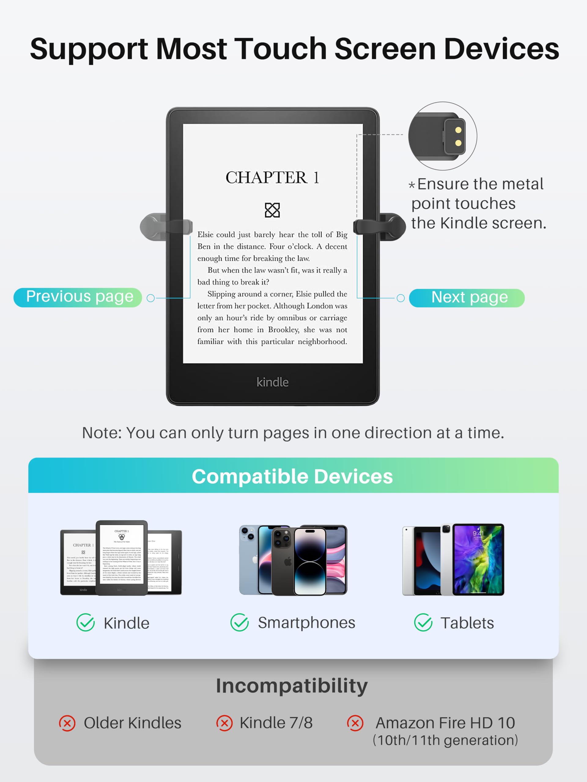[#1 Fit for Thick Case] Remote Control Page Turner for Kindle Paperwhite Oasis Kobo, Kindle Accessories Clicker with Case-Fit Clip, Reading Novels/Comics for iPhone iPad Android Tablet Samsung -Black