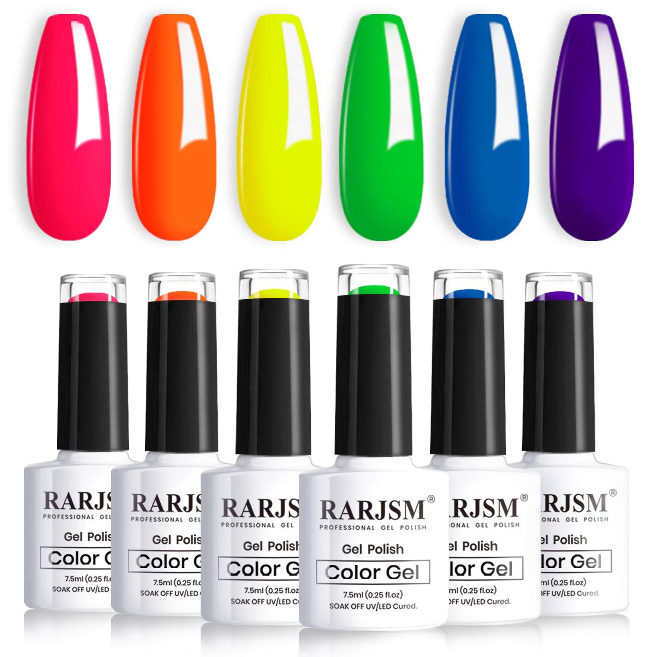 RARJSM Neon Orange Gel Polishes,Gel Nail Polish Kit,Neon GelVarnish 6 Colours Yellow Blue Green Red Purple Gelpolish Set Party Club Favor Soak Off UV LED Lamp Curing,7.5ml Each Bottle
