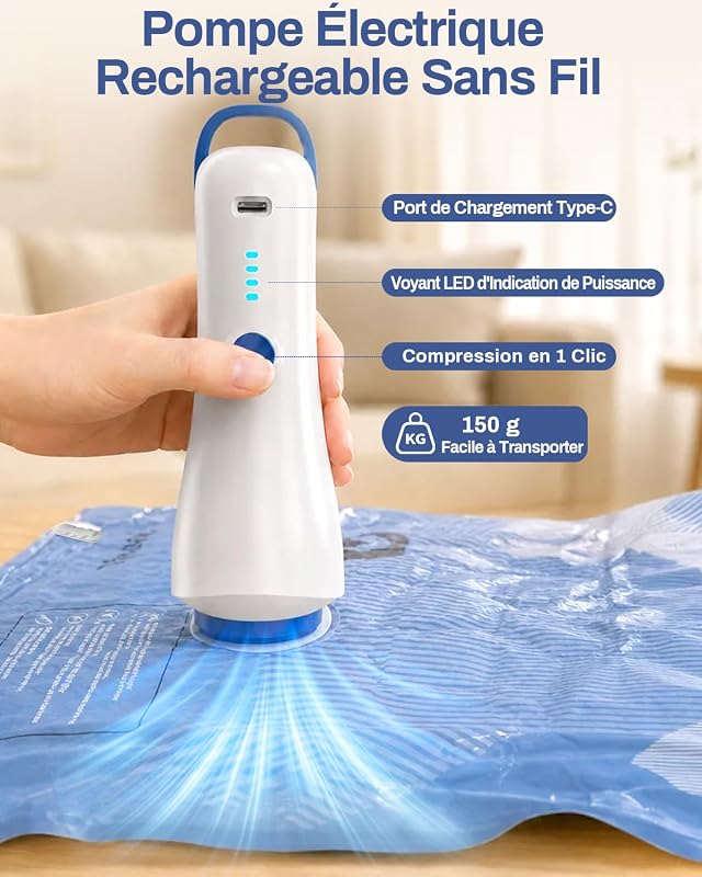 Sac sous Vide Vetement Aspirateur avec Pompe Électrique, 16 Sac de Rangement sous Vide (3 * 74x54cm, 5 * 64x47cm, 8 * 54x40cm), Sac sous Vide Voyage, Déménagement, Rangement