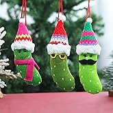 KLS 3 Pack Pickle Ornament Christmas Pickle in Santa Hat Ornaments, Plush Pickle Ornaments for Christmas Tree Hide The Pickle Ornament, Green Pickles German Christmas Decorations (3)