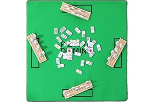 KROFEM Dominos Table with Domino Tiles, Top Non Slip, Spil Proof Mat 34x34, Double 9 Colored Domino Set for Adults with Wooden Racks