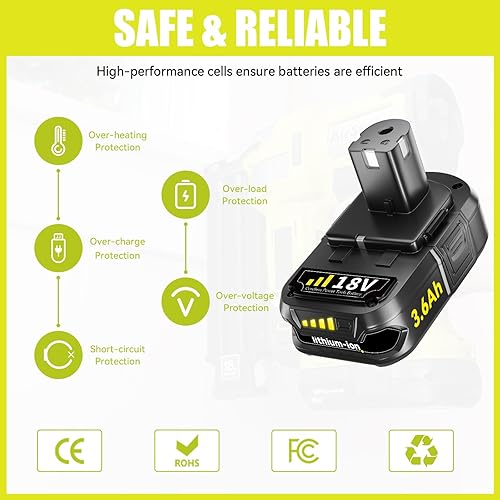 Ryobi P102 Battery Replacement 2-Pack 3600mAh Ryobi 18V Battery