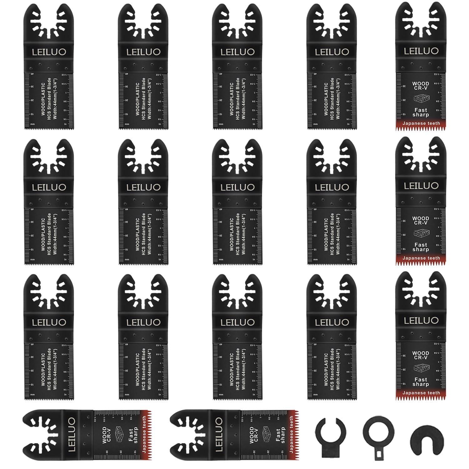 LEILUO 20 Pcs Japanese Teeth Multi Tool Blade Accessories Kit for Wood Drywall Cutting Universal Oscillating Saw Attachments with Storage Bag Compatible with DeWalt Dremel Makita and More