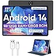 Android 14 Tablet,11 Inch Tablets with Octa Core Processor, 12GB RAM + 128GB ROM 1TB Expand, Widevine L1, 8000mAh Battery, 2.4/5Ghz Dual Band WiFi/GPS/FM Radio,5/8MP Cameras, Case Included - Black
