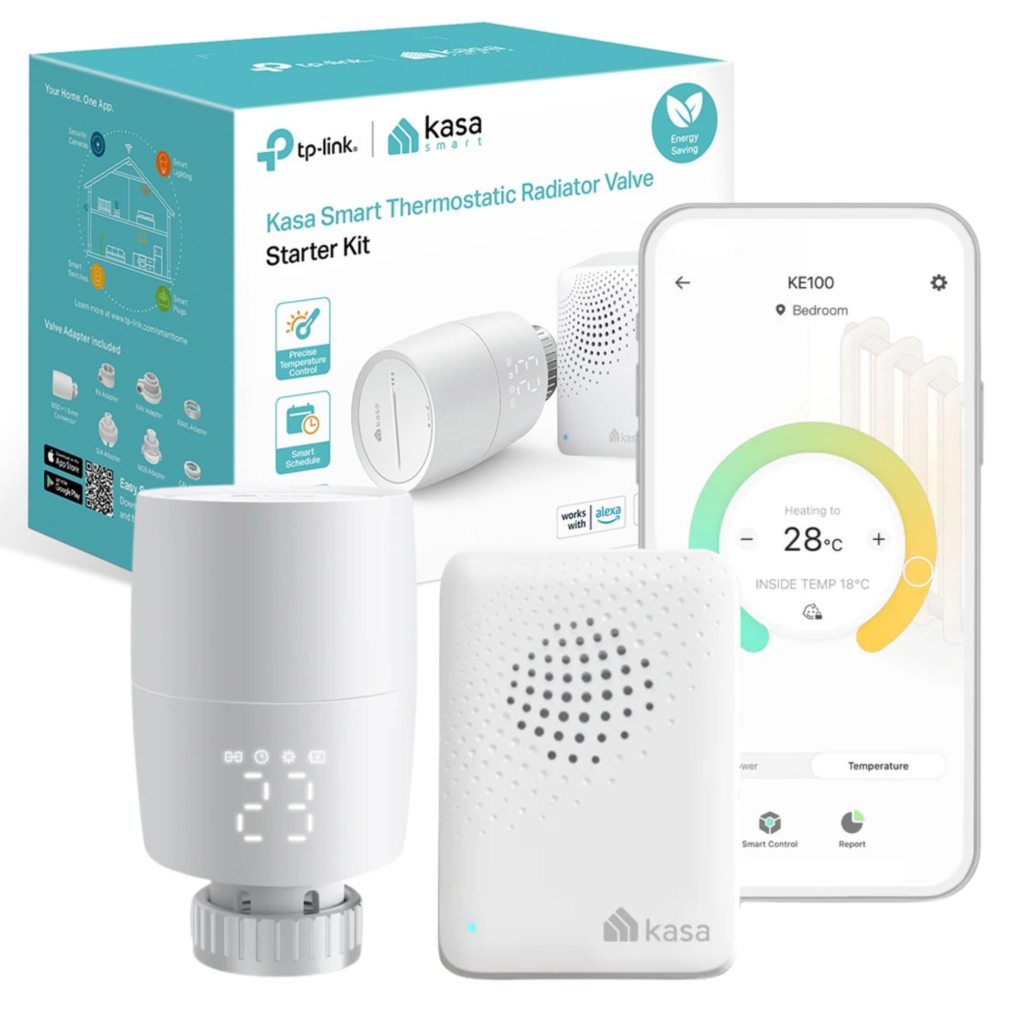 TP-Link Kasa Smart Thermostat Radiator Valve, Smart Radiator Valve, Energy Saving, LED display Radiator Thermostat Valve, Smart TRV Schedule, Works with Alexa & Google, Easy installation(KE100 KIT) — image 1