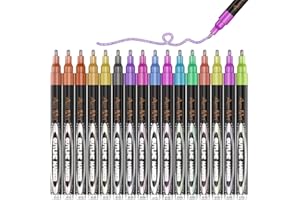 Aen Art Double Line Markers Outline Pens, Squiggles Shimmer Outline Marker Set, 16 Colors Doodle Shimmer Pen for Drawing, Making Card, Craft Project