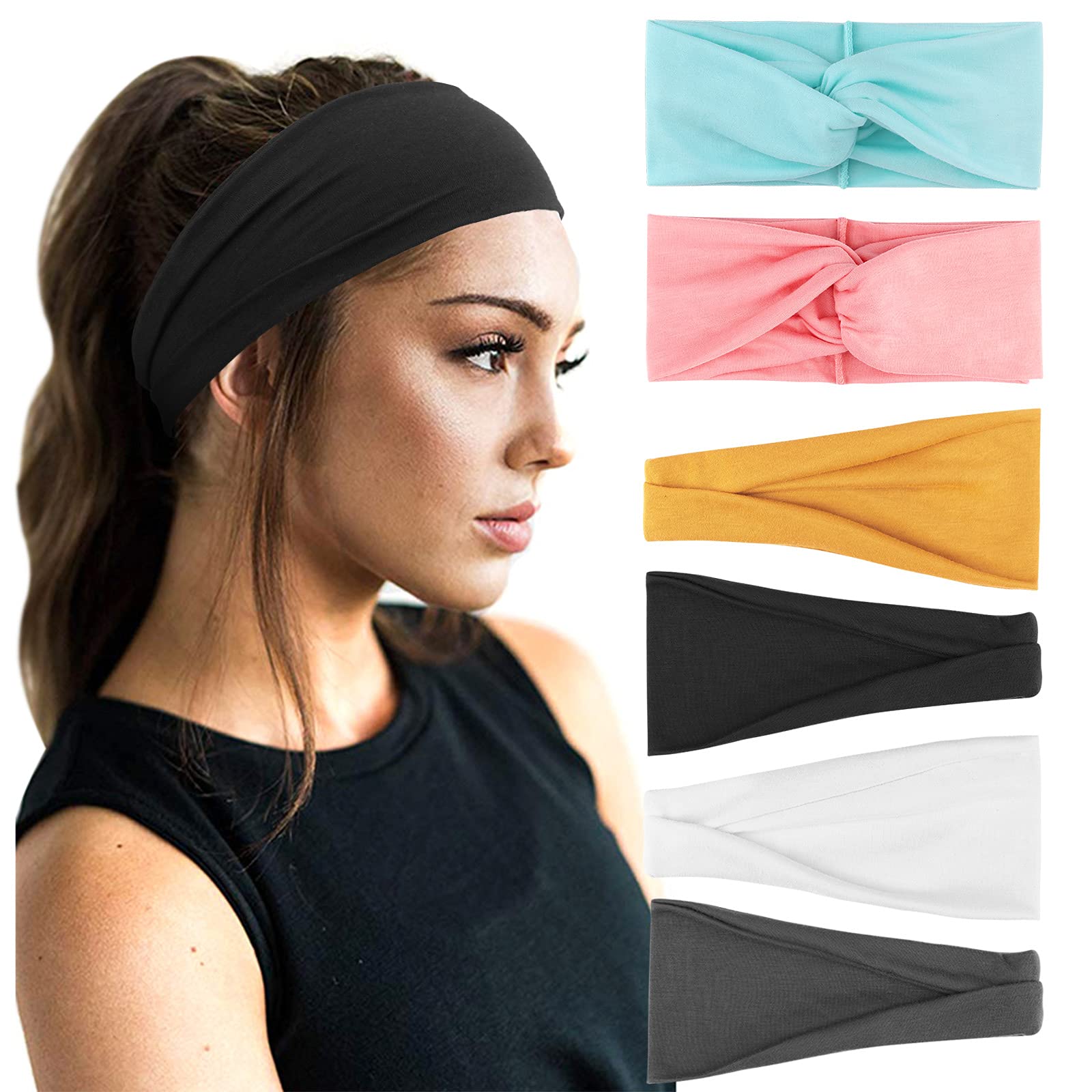 DRESHOW 6 Pack Headbands for Women Vintage Boho Head Wrap Elastic Hair Bands Cute Hair Accessories