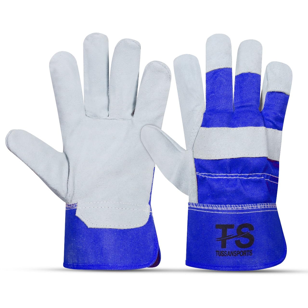 Tussan Sports Split Leather Work Gloves, Heavy Duty Thorn Proof Gardening Gloves for Digging, Weeding, Planting and Construction Working Pruning & Rigger Tasks (Blue, Pair of 1)
