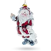 Classic Santa Claus Holding Bell Glass Christmas Ornament