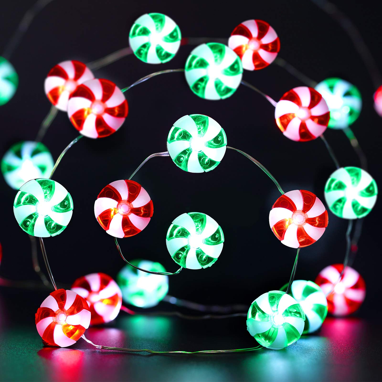 Christmas Candy String Lights, 10ft 30 LED 8 Modes Battery Powered Lights, Light Decoration for Christmas Birthday Bedroom Home (Red and Green)