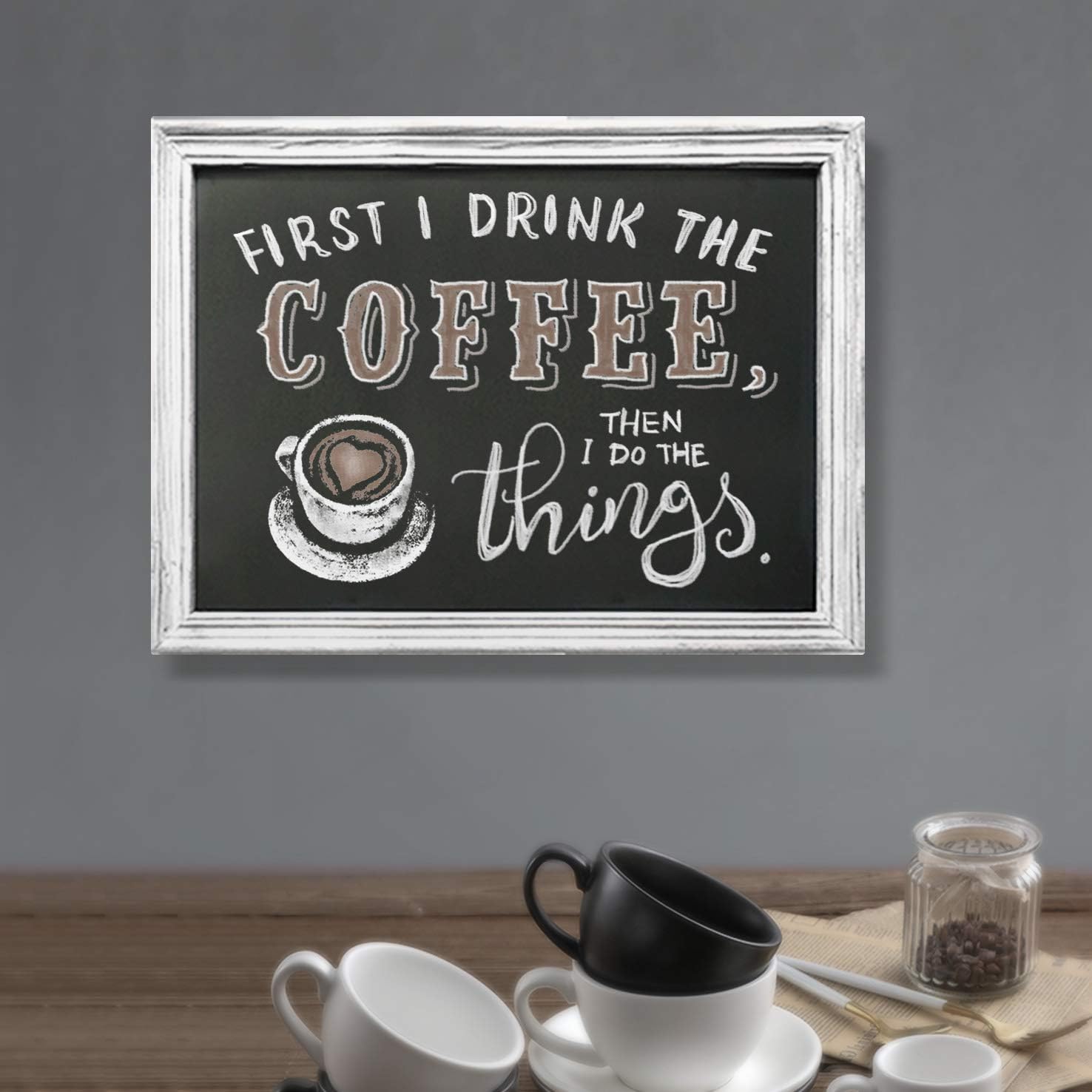 Emaison Rustic Magnetic Chalkboard Signs 16 x 20 inch Wood Framed Wall Hanging Display Board for Wedding, Bar, Kitchen, White: Office Products