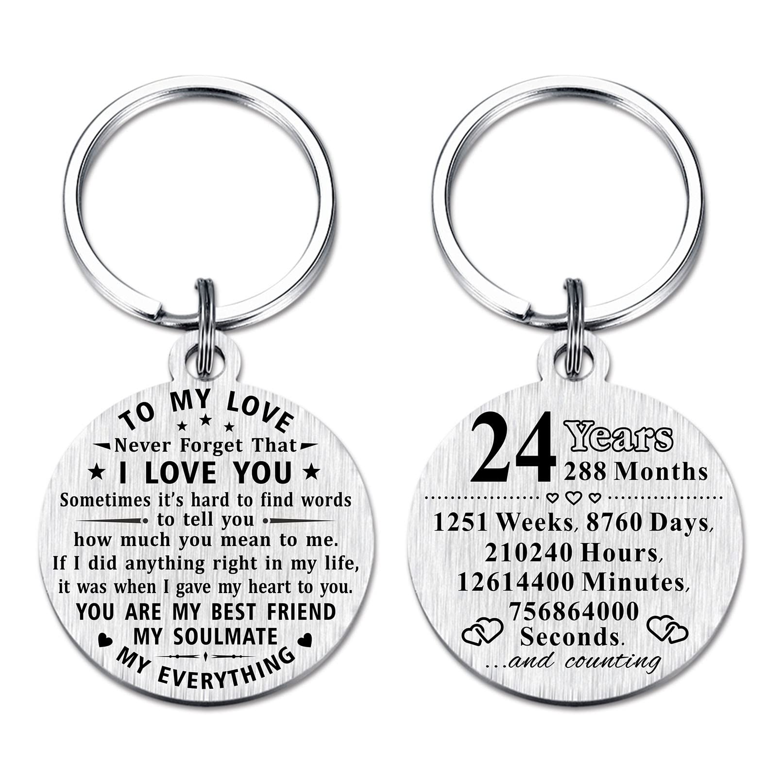 ABBNT 24th Anniversary Keychain Gifts - Steel Engraved 24 Year Anniversary Decorations - 24 Yr Anniversary for Men Husband Women Wife