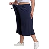 Cheapestbuy Women's Plus Size Wide Leg Capris Summer Palazzo Lounge Cropped Pants Casual Flowy Capri Pants with Pockets