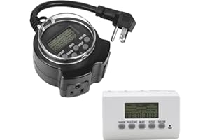 Clear Power Combo Pack: 1-Outlet Grounded EZ Digital Indoor Timer w/2-Outlet Grounded EZ Digital Outdoor Timer with 6 inch Cord 24 Hour Programmable DCTC-9503-DC