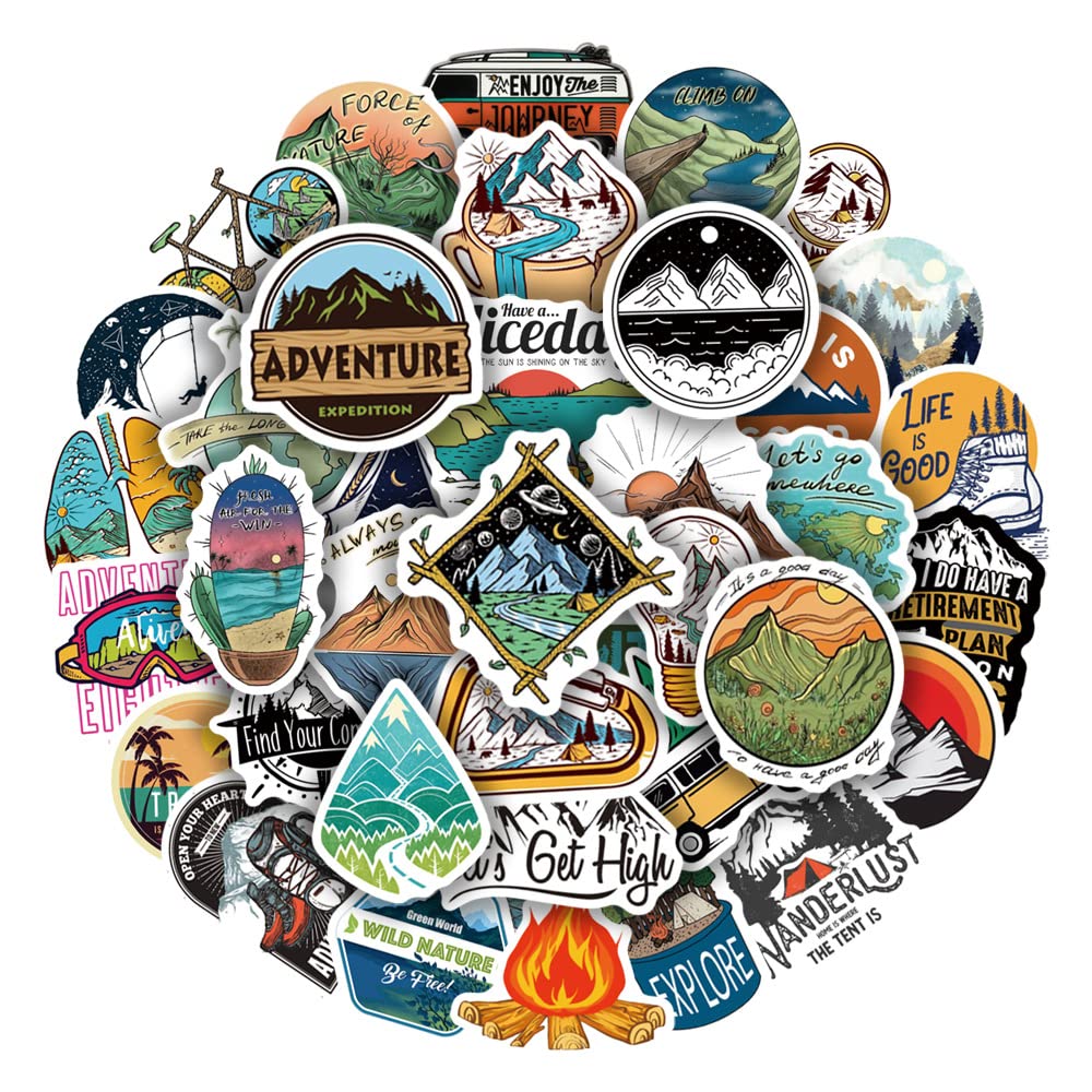 LTSCLO 50 Pcs Wilderness Adventure Outdoor Stickers - Cool Random Travel Stickers, Vinyl Waterproof for Cars, Laptop, Water Bottle, Luggage, Suitcase, Motorcycle