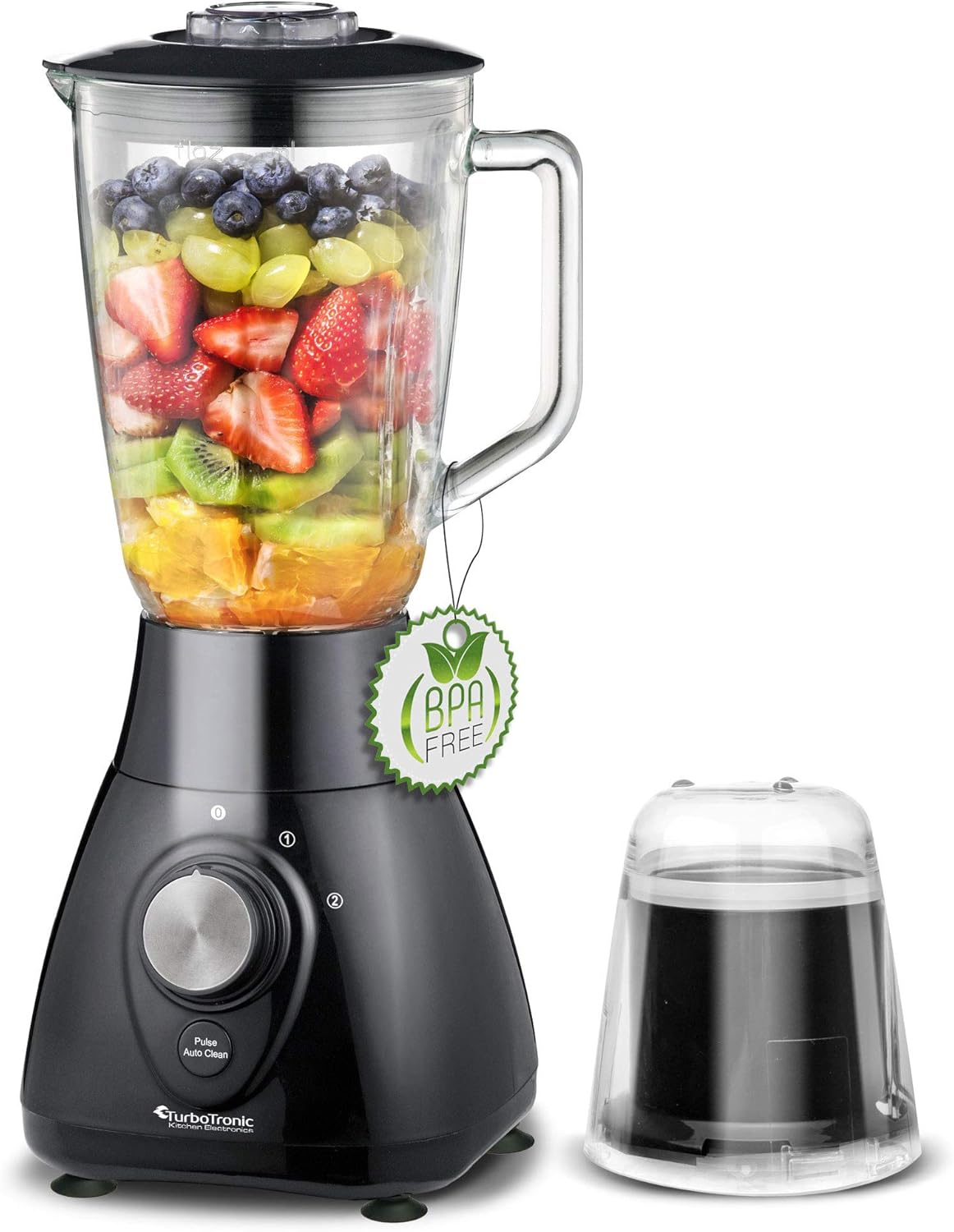 2in1-800 Watt Standmixer mit Mix-Behälter aus Glas 1,5 Liter inklusive Kaffeemühle, BPA-Free Smoothie Maker Ice-Crusher