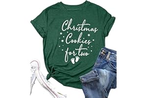 HEYO Christmas Pregnancy Shirt Merry and Pregnant Funny Cute Maternity Tees Xmas Graphc Pregnancy Announcement Short Sleeve Tops