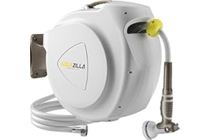AQUAZILLA Retractable Garden Hose Reel, 5/8 in 100+6 ft, Heavy Duty Wall Mounted Water Hose Reel, Spring Power Automatic Rewind, Any Length Lock, 180° Swivel Bracket, 10 Pattern Spray Nozzle