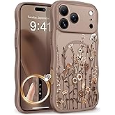 GVIEWIN for iPhone 17 Pro Case Compatible with MagSafe [Curly Wave Edge][Full Camera Protection] Floral Translucent Shockproof Magnetic Women Phone Case for iPhone 17 Pro 6.3'', Floratopia/Brown