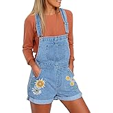 luvamia Women's Casual Adjustable Strap Cuffed Hem Denim Bib Overalls Shorts Romper