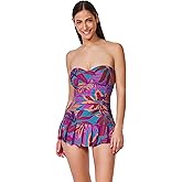 Profile by Gottex Bandeau Swimdress-Adjustable Removable Straps, Built-in Soft Cups, Tummy Control, Full Bottom Coverage