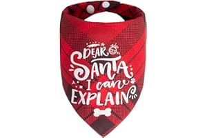 ICEMOOD Christmas Dog Bandanas - Dear Santa I Can Explain, Funny Holiday Stocking Stuffers Pet Scarf Naughty & Nice Gifts Idea, Red Plaid, Small & Medium Breed, 5-25lbs