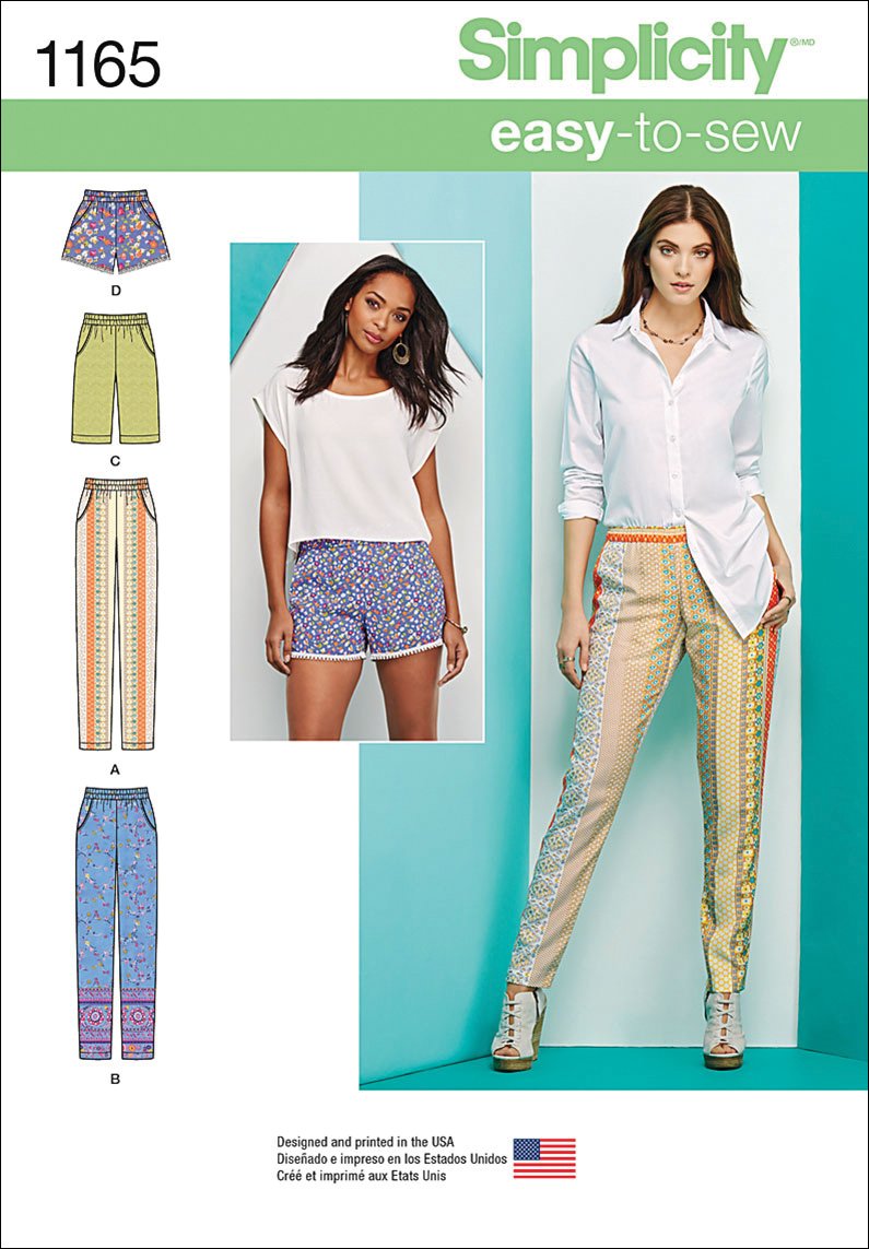 Simplicity Sewing Pattern 1165: Misses' Pull-on Pants, Long Shorts, Size: H5 (6-8-10-12-14), Paper, White