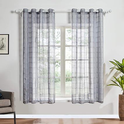 Top Finel Gradient Navy Sheer Curtains 45 Inches Long For Bedroom