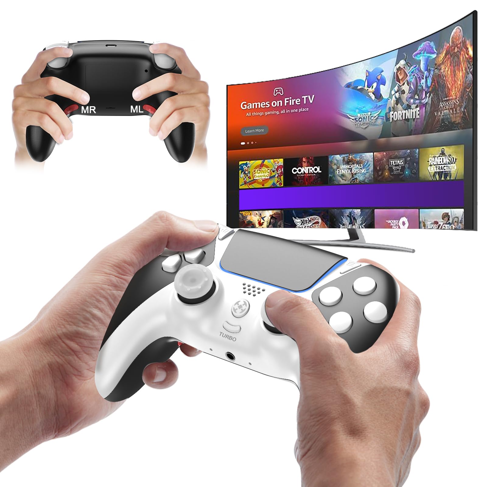 Enstixsm Upgrade for Luna Controller Wireless Rear Oar,Turbo,Drift Free,3D Joystick,Vibration,1200mAh Battery,Christmas Gift (Black and White)