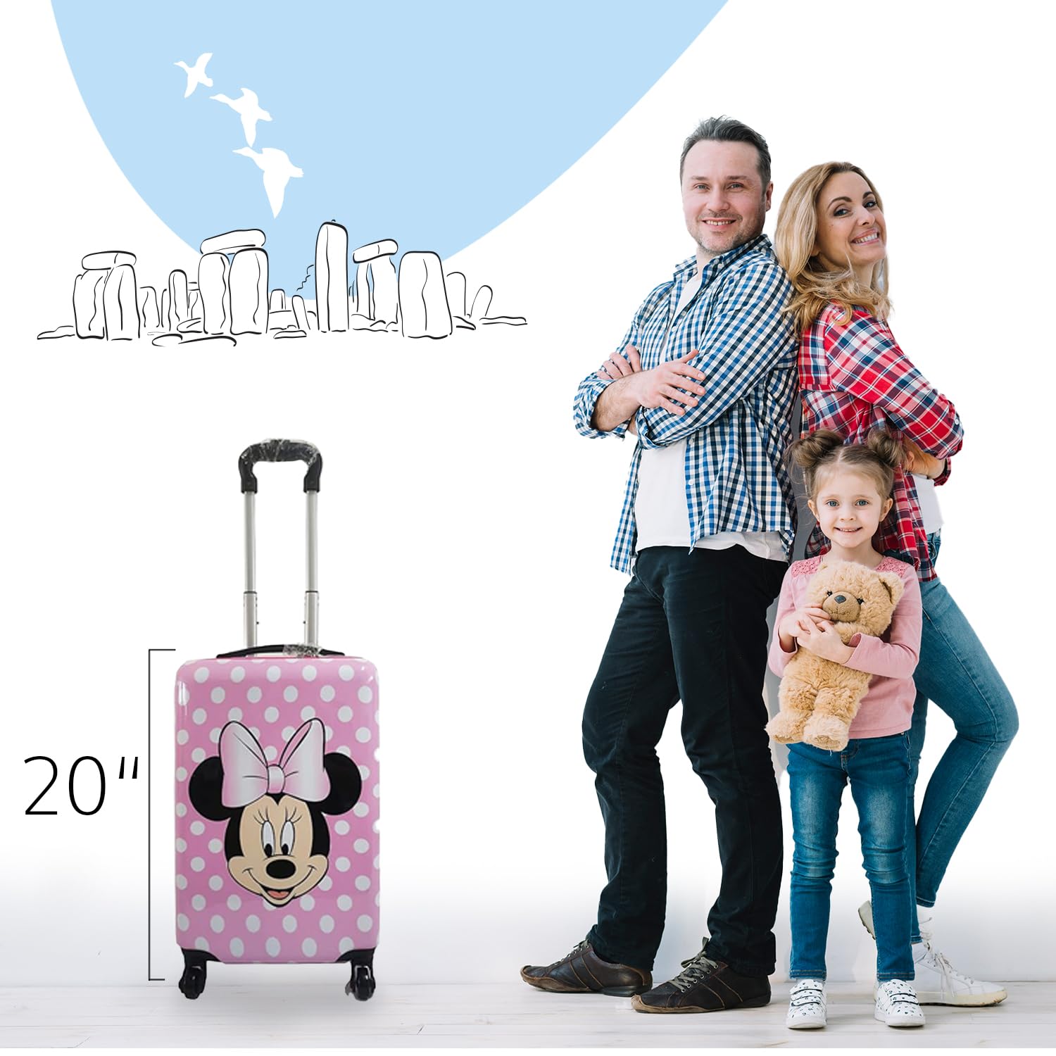 Fast Forward 20 Inches Minnie Mouse Suitcase For Kids - Hard Sided Tween Travel Trolley kid suitcase for girls With Wheels