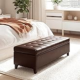 Joveco 51 Inch Storage Bench,Leather Tufted Storage Ottoman with Legs | Safety Hinges,Wooden Legs,Upholstered,End of Bed,Bedroom,Living Room,Entryway,330LBS,Brown
