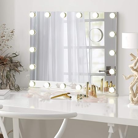 Luxfurni Vanity Tabletop Makeup Hollywood Mirror Dimmable Light Touch Control 18 Cold Warm Led Lights Detachable 3x Magnification Mirror Amazon Co Uk Kitchen Home