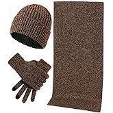 Mens Winter Hat Scarf Glove set for Men 3 Pcs Touchscreen Anti Slip Gloves Knit Stretchy Beanie Hats and long Scarfs Set