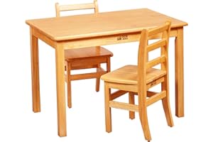 ECR4Kids 24in x 36in Rectangular Hardwood Table with 24in Legs and Two 14in Chairs, Kids Furniture, Honey