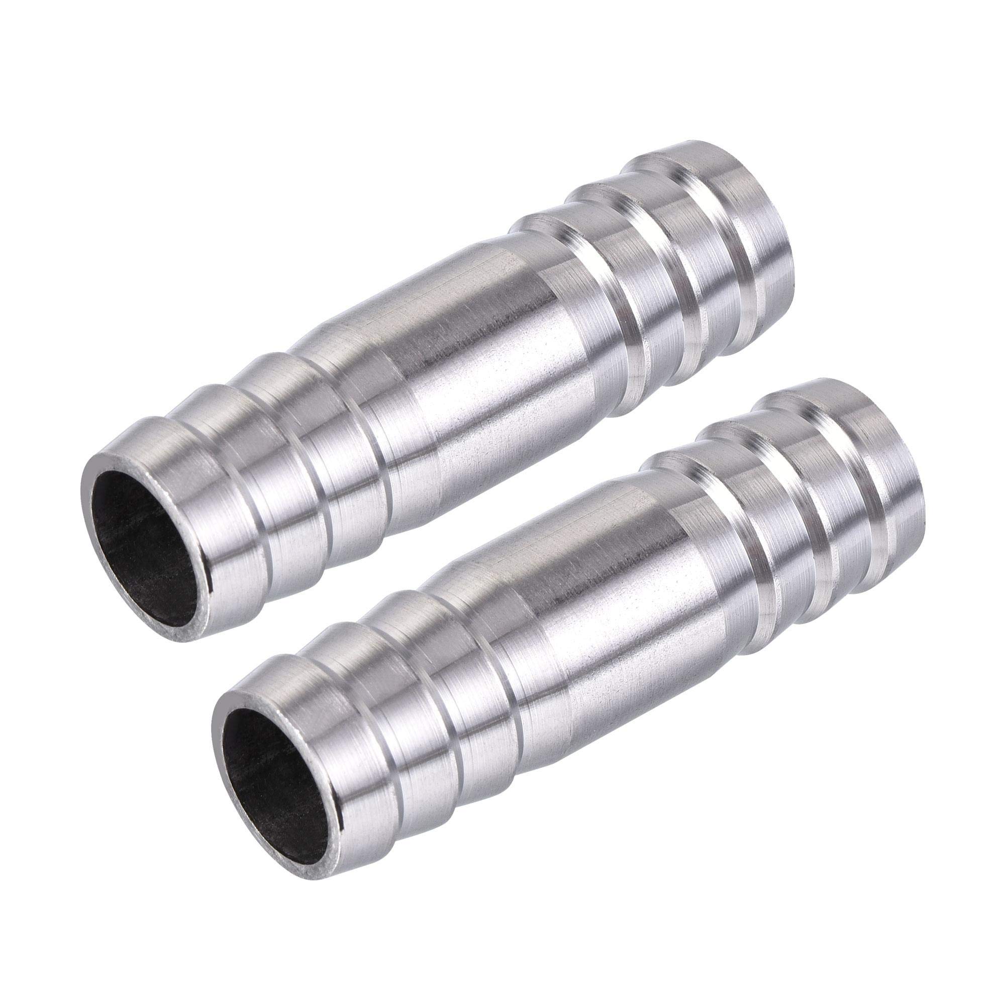 sourcing map Barb Hose Fitting, 15x50mm Straight Coupler Tubing Connector for Water Fuel Air Oil Gas, Polishing 304 Stainless Steel, Pack of 2