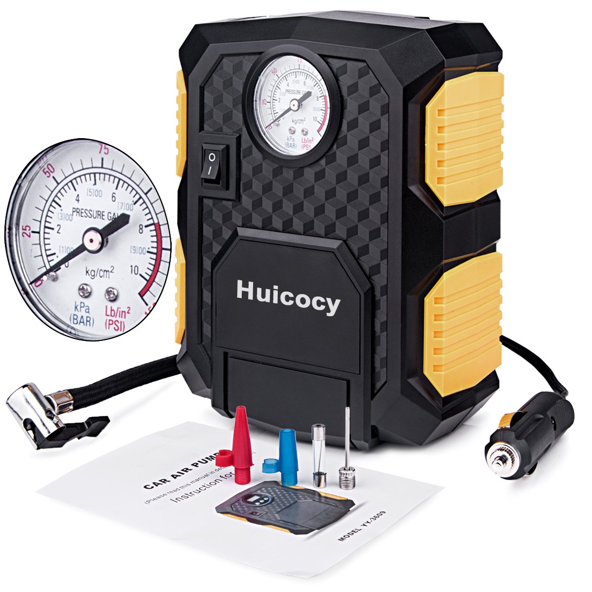 12V DC 150PSI Electric Auto Air Compressor Pump,Huicocy Portable Digital Car Tire Inflator Tire Pump with Led Light 3M Power Cord