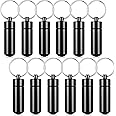 Patelai 12 Pieces Portable Keychain Pill Holder Aluminium Alloy Mini First Aid Pill Organizer Case Container Waterproof Metal Medicine Bottle for Purse Outdoor Camping Travel(Black)