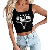 Tewmeu Cowgirl Cropped Tank Tops Summer Country Concert Outfits for Women Western Cowboy Vintage Graphic Crop Top