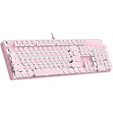 Gaozen Typewriter Mechanical Gaming Keyboard with RGB Backlit Red Switches, 104 Keys Retro Round Keycap, Wired Typewriter Style Comfortable Typing Soud (Pink)