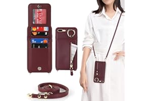 DEYHU iPhone 7 Plus/8 Plus Case with Card Holder for Women, iPhone 7 Plus/8 Plus Phone Case Wallet with Strap Credit Card Slots Crossbody with Kickstand Zipper Case - Red Wine