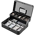 KYODOLED Large Cash Box with Combination Lock,Money Box with Cash Tray, Lock Safe Box with Key,Money Saving Organizer,11.81Lx 9.45Wx 3.54H Inches,Black XL Large