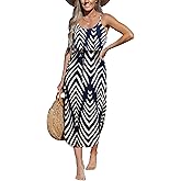 CUPSHE Women's Midi Dress Scoop Neck Ruffled Sleeveless Slit Drawstring Spaghetti Straps A Line Casual Dress