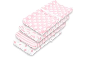 BAEBAE GOODS Premium Baby 4 Pack Girl Pure Jersey Machine Washable Pink and White Changing Table Cover – Diaper Changing Pad Cover Sheets