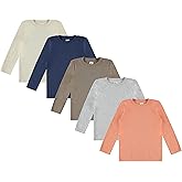 Cudlie 5-Pack Toddler Boys’ Solid Long Sleeve Tees– Five Timeless Cotton Blend Crewnecks in Rich, Modern Colors