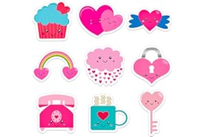 FLYAB 207Pcs Valentines Stickers for Kids, Cute Smile Face Heart Cupcake Key Stickers, Valentine Labels Stickers for Envelope Seals Card Boxes Valentine Gift Wrap Party Favor Scrapbooking Supplies
